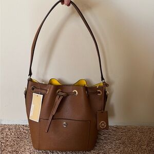 Michael Kors Brown Bucket Crossbody Bag with Gold Hardware